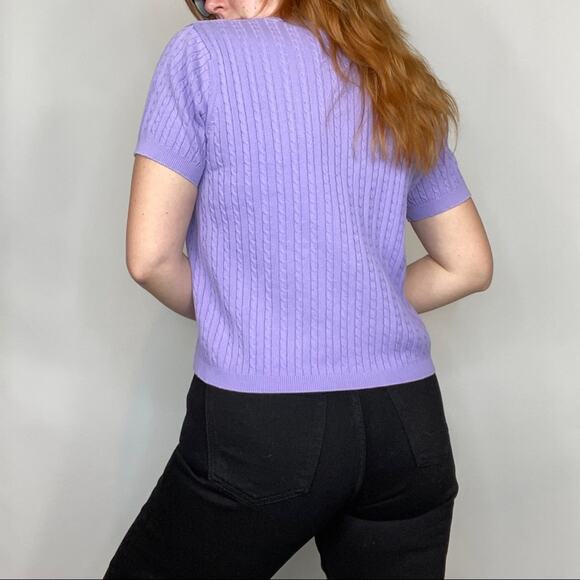 Vintage Medium Pastel Lilac Purple Square Neck Cable Knit Sweater Tee Shirt - Picture 8 of 11